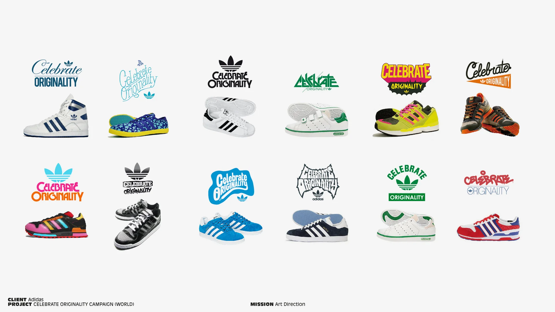 Adidas Celebrate Originality, logos with sneaker colorways