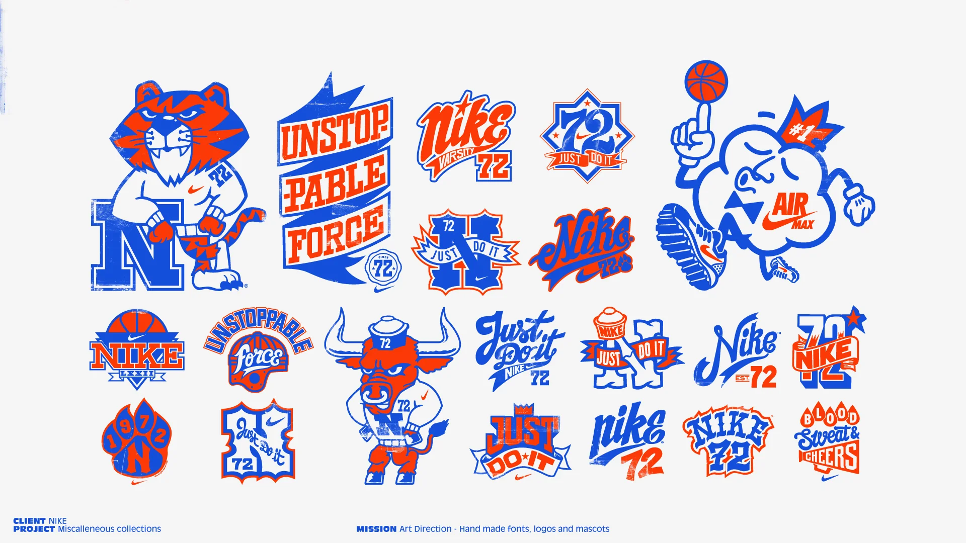 Nike Miscellaneous Collections, hand-made fonts, logos and mascots, full panorama