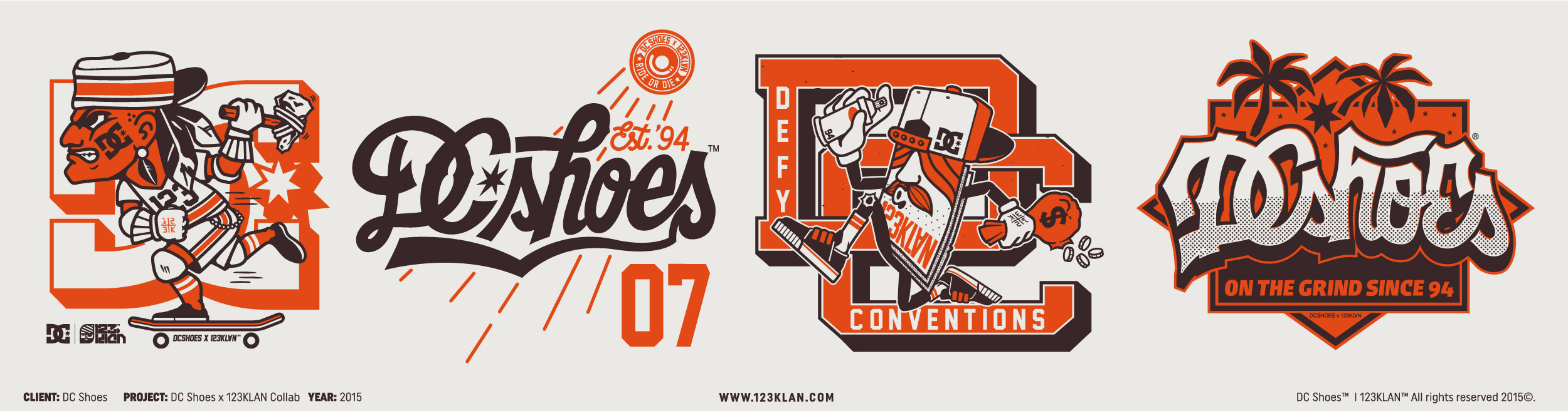 DC Shoes x 123KLAN panorama, 4 logos, ecru orange brown