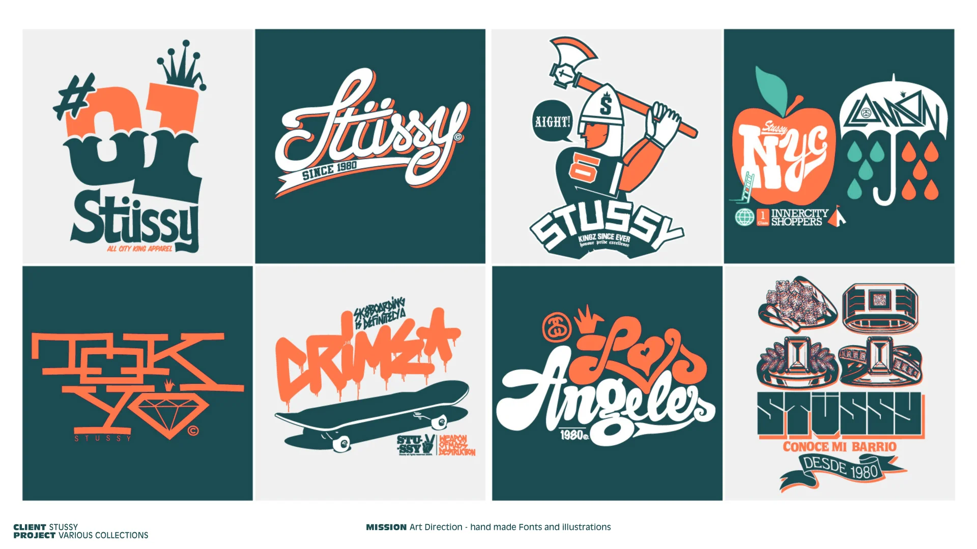 Stussy various collections grid, NYC Tokyo Crime LA