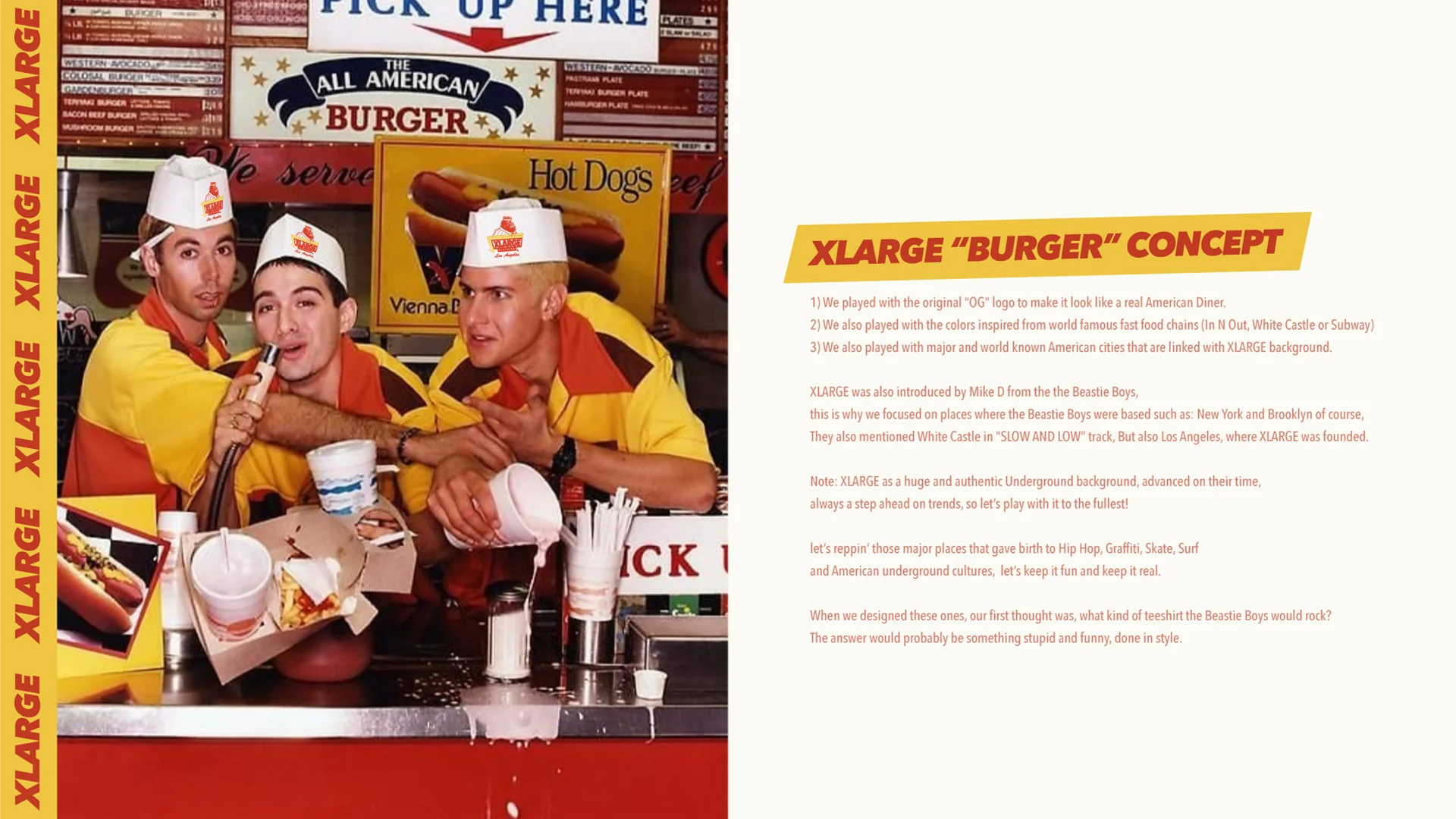 XLarge Burger LA, gorilla fast food, white tee red yellow